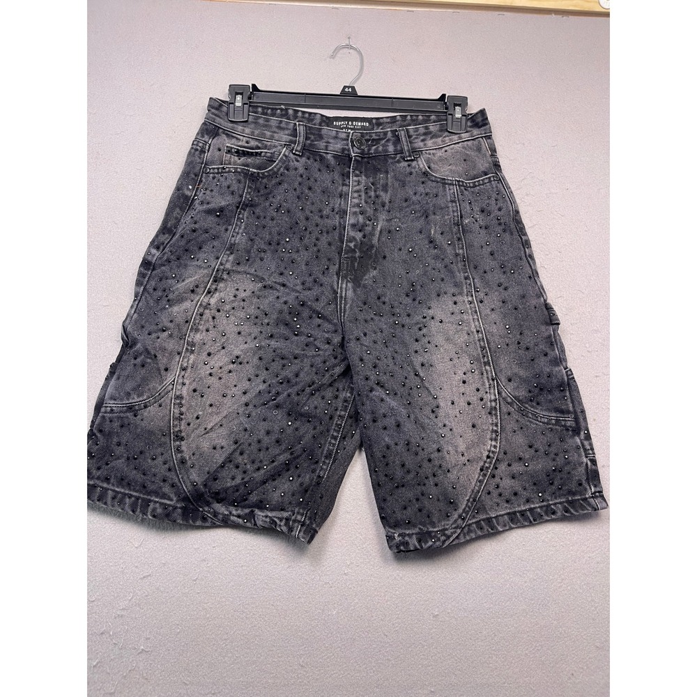 Supply & Demand Carpenter Shorts Denim Black Studded 32W Mens